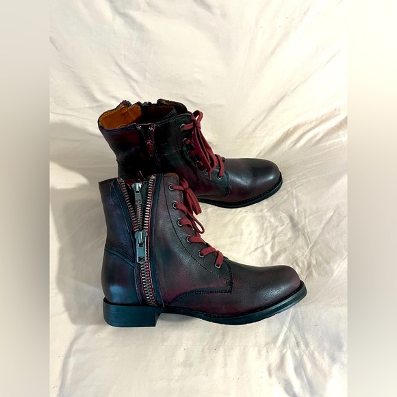 Shoes - Moving Sale! Real Leather! NWOT - Burgundy Ankle Booties With Zippers Ornament.